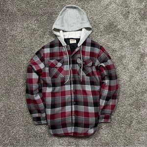 Wrangler Authentics Quilted Lined Plaid Hooded Flannel Shirt Jacket Size M